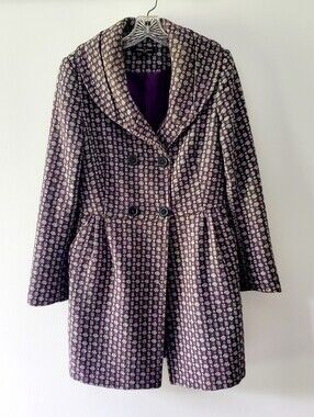 Purple Patterned Women's Double-Breasted Transitional Wool Coat Fall Winter 6